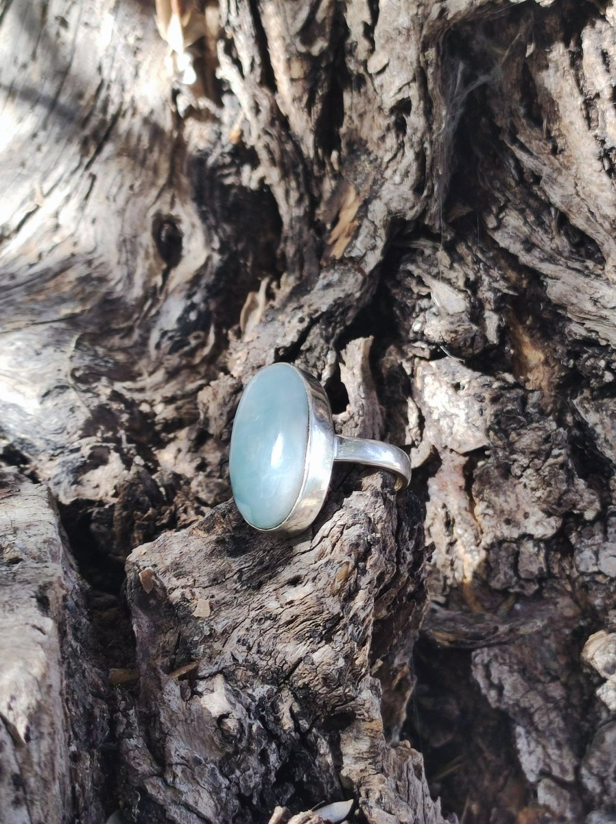 925 Silber Ring ~ Larimar Gr. 54 / 17 "Atlantis Stone"~ Edelstein Ring Meer Himmel blau gefasst HIPPIE GOA Boho Ethno Natur Heilstein RAR - Art of Nature Berlin