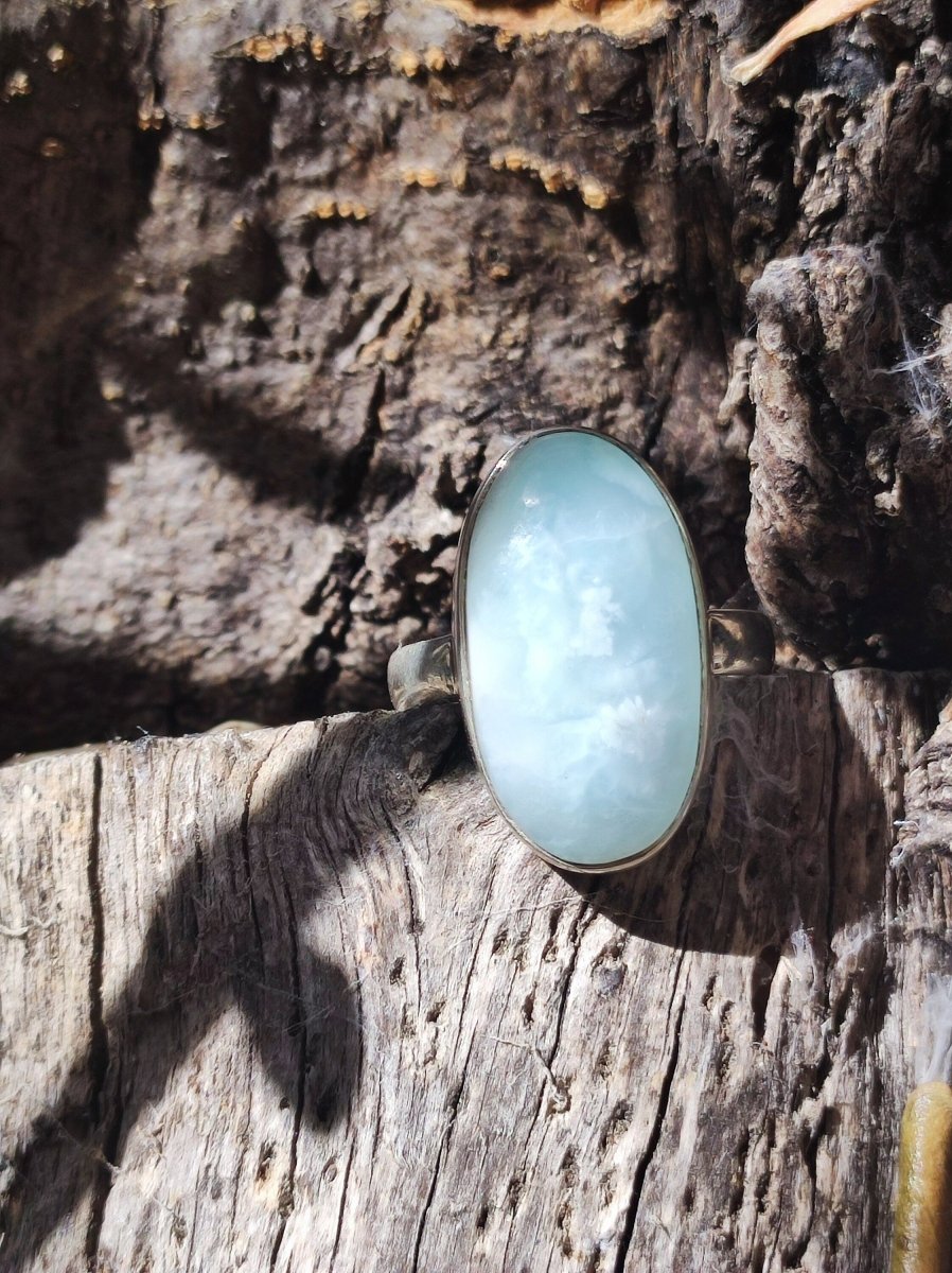 925 Silber Ring ~ Larimar Gr. 54 / 17 "Atlantis Stone"~ Edelstein Ring Meer Himmel blau gefasst HIPPIE GOA Boho Ethno Natur Heilstein RAR - Art of Nature Berlin