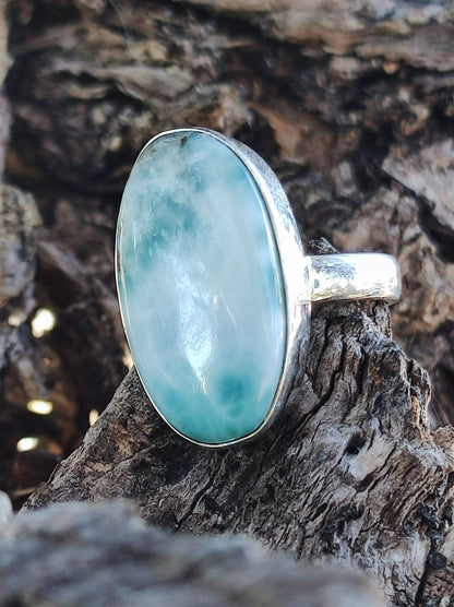 925 Silber Ring ~ Larimar Gr. 55 / 17,5 "Atlantis Stone" Edelstein Ring Meer Himmel blau gefasst Energie Kraft Rarität Selten Geschenk Frau - Art of Nature Berlin