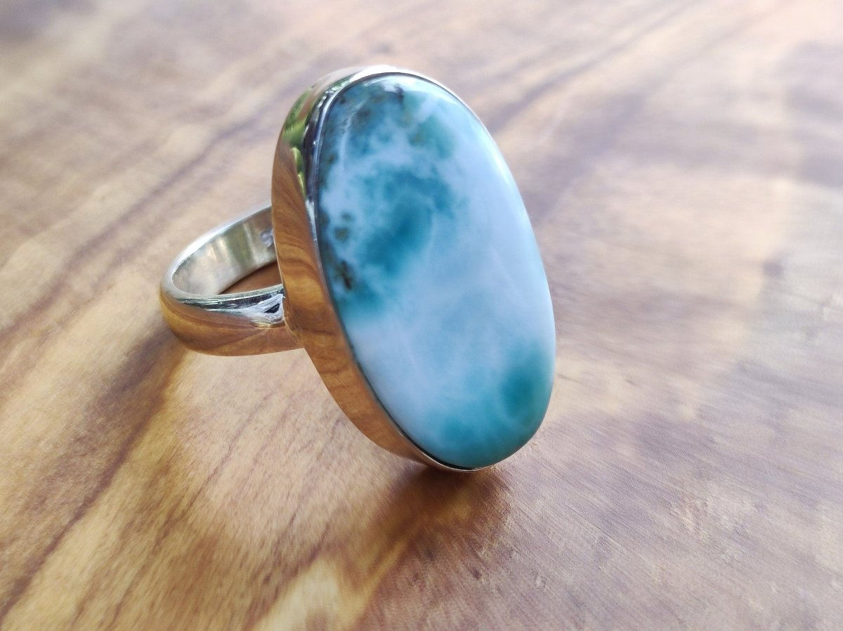 925 Silber Ring ~ Larimar Gr. 55 / 17,5 "Atlantis Stone" Edelstein Ring Meer Himmel blau gefasst Energie Kraft Rarität Selten Geschenk Frau - Art of Nature Berlin