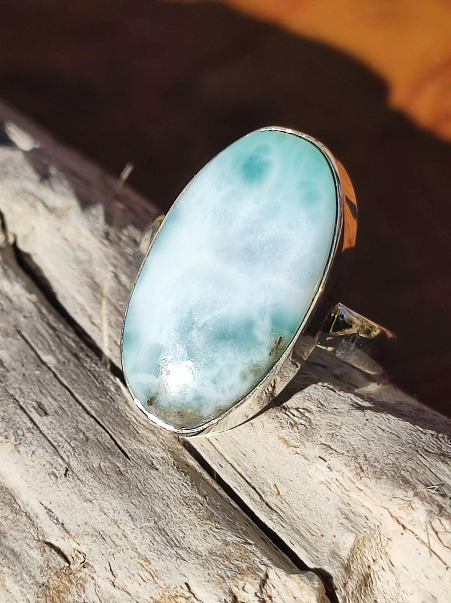 925 Silber Ring ~ Larimar Gr. 55 / 17,5 "Atlantis Stone" Edelstein Ring Meer Himmel blau gefasst Energie Kraft Rarität Selten Geschenk Frau - Art of Nature Berlin