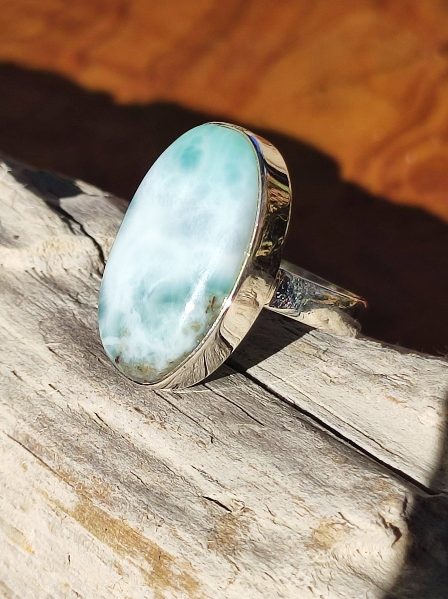 925 Silber Ring ~ Larimar Gr. 55 / 17,5 "Atlantis Stone" Edelstein Ring Meer Himmel blau gefasst Energie Kraft Rarität Selten Geschenk Frau - Art of Nature Berlin