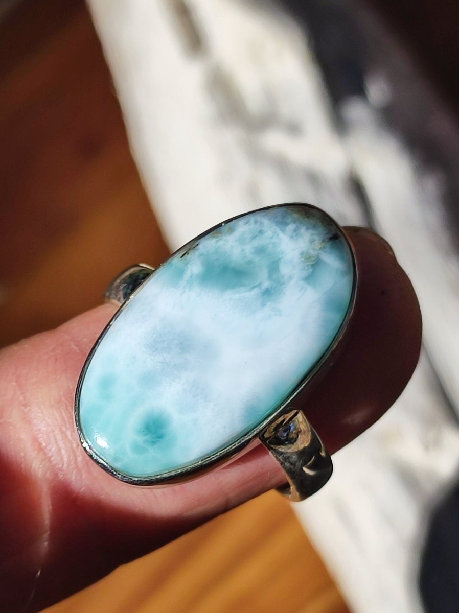 925 Silber Ring ~ Larimar Gr. 55 / 17,5 "Atlantis Stone" Edelstein Ring Meer Himmel blau gefasst Energie Kraft Rarität Selten Geschenk Frau - Art of Nature Berlin