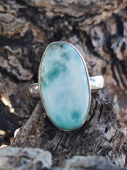 925 Silber Ring ~ Larimar Gr. 55 / 17,5 "Atlantis Stone" Edelstein Ring Meer Himmel blau gefasst Energie Kraft Rarität Selten Geschenk Frau - Art of Nature Berlin