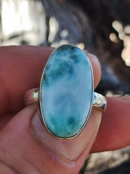 925 Silber Ring ~ Larimar Gr. 55 / 17,5 "Atlantis Stone" Edelstein Ring Meer Himmel blau gefasst Energie Kraft Rarität Selten Geschenk Frau - Art of Nature Berlin