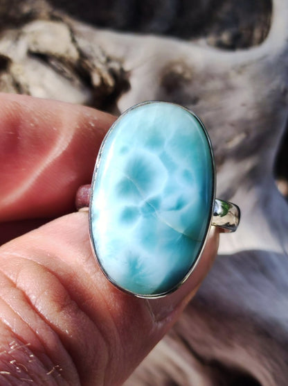 925 Silber Ring ~ Larimar Gr. 58 / 18,5 "Atlantis Stone" Edelstein Ring Meer Himmel blau gefasst Energie Kraft Rarität Selten Geschenk Frau - Art of Nature Berlin