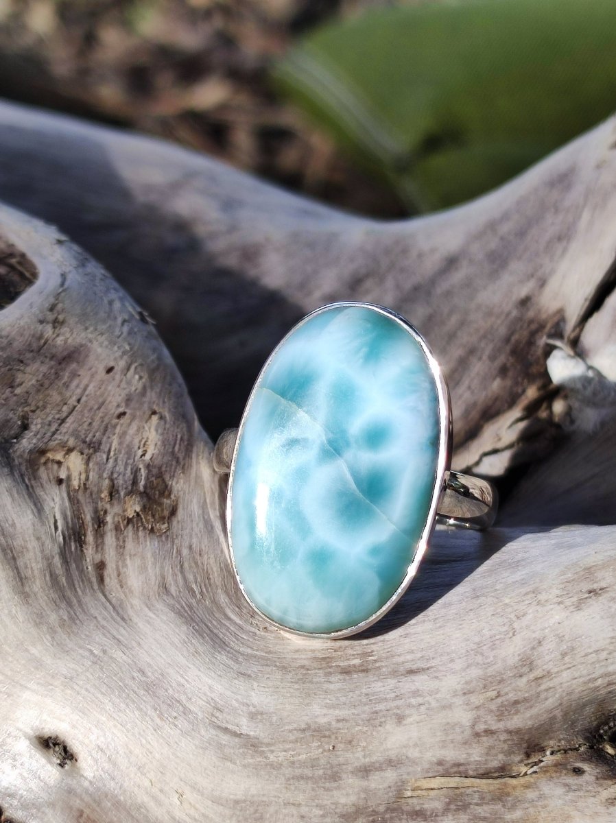 925 Silber Ring ~ Larimar Gr. 58 / 18,5 "Atlantis Stone" Edelstein Ring Meer Himmel blau gefasst Energie Kraft Rarität Selten Geschenk Frau - Art of Nature Berlin