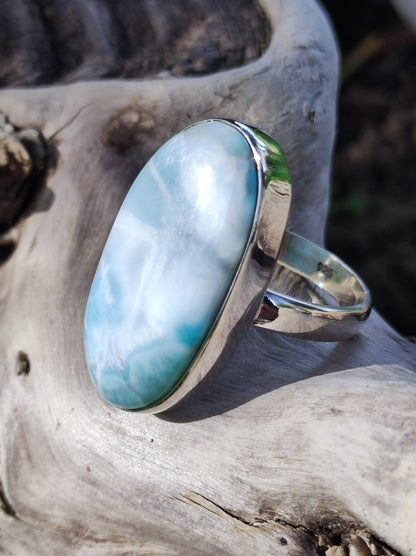 925 Silber Ring ~ Larimar Gr. 58 / 18,5 "Atlantis Stone" Edelstein Ring Meer Himmel blau gefasst Energie Kraft Rarität Selten Geschenk Frau - Art of Nature Berlin