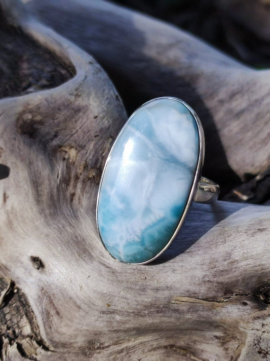 925 Silber Ring ~ Larimar Gr. 58 / 18,5 "Atlantis Stone" Edelstein Ring Meer Himmel blau gefasst Energie Kraft Rarität Selten Geschenk Frau - Art of Nature Berlin