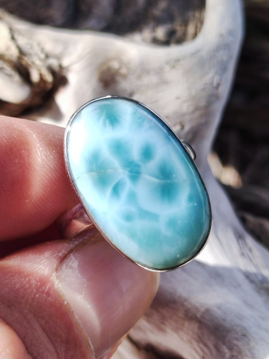 925 Silber Ring ~ Larimar Gr. 58 / 18,5 "Atlantis Stone" Edelstein Ring Meer Himmel blau gefasst Energie Kraft Rarität Selten Geschenk Frau - Art of Nature Berlin