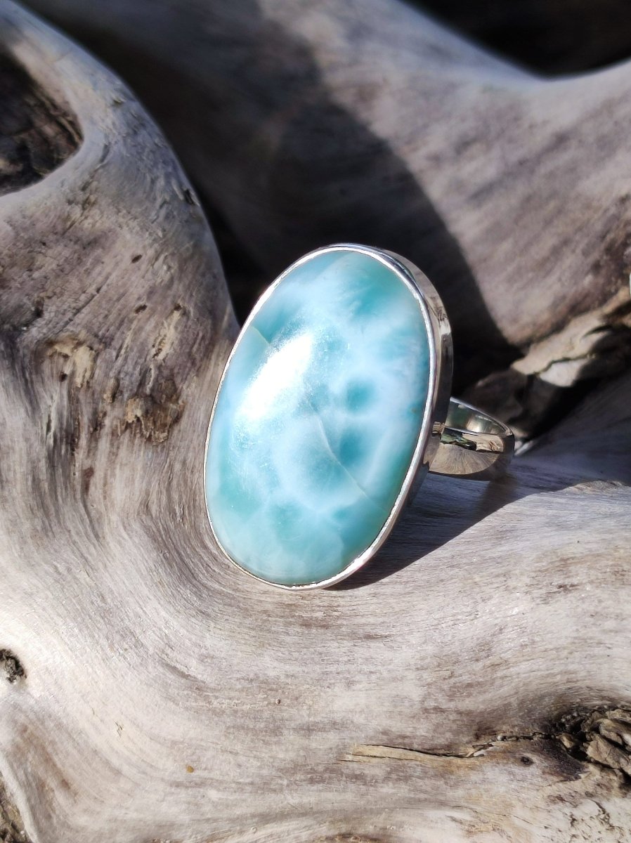 925 Silber Ring ~ Larimar Gr. 58 / 18,5 "Atlantis Stone" Edelstein Ring Meer Himmel blau gefasst Energie Kraft Rarität Selten Geschenk Frau - Art of Nature Berlin