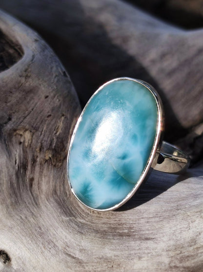 925 Silber Ring ~ Larimar Gr. 58 / 18,5 "Atlantis Stone" Edelstein Ring Meer Himmel blau gefasst Energie Kraft Rarität Selten Geschenk Frau - Art of Nature Berlin