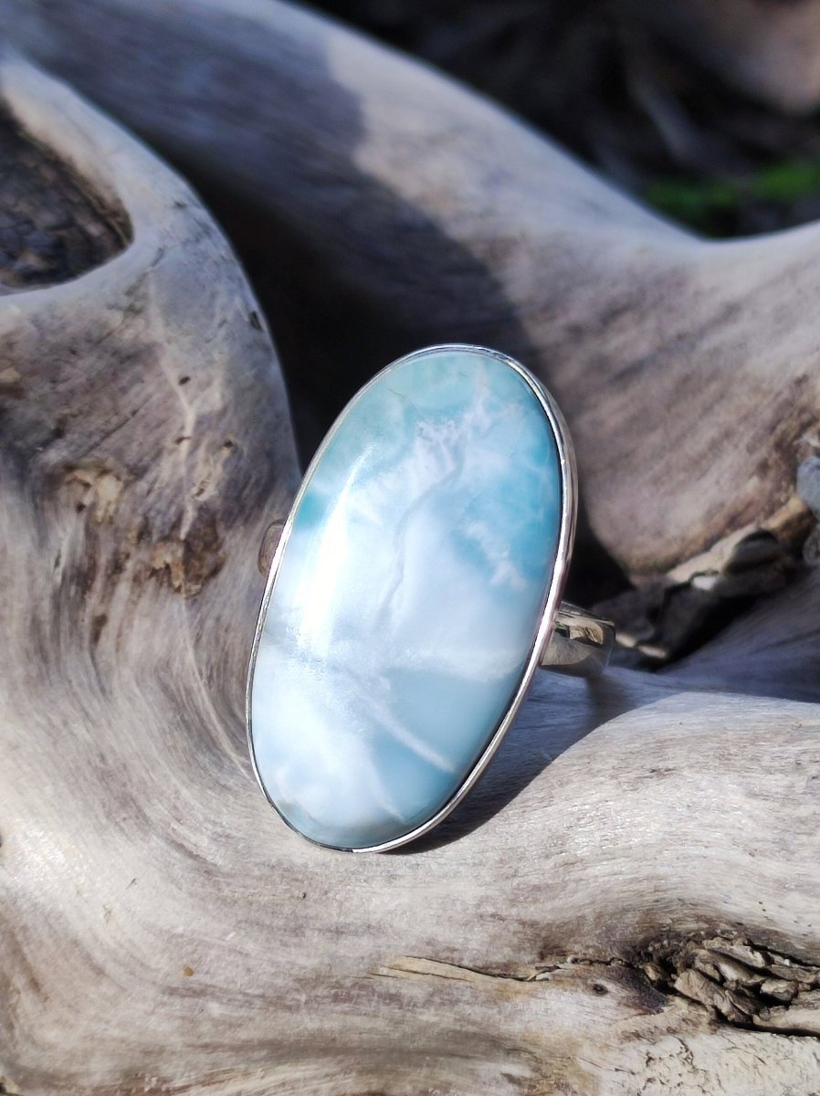 925 Silber Ring ~ Larimar Gr. 58 / 18,5 "Atlantis Stone" Edelstein Ring Meer Himmel blau gefasst Energie Kraft Rarität Selten Geschenk Frau - Art of Nature Berlin