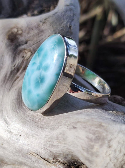 925 Silber Ring ~ Larimar Gr. 58 / 18,5 "Atlantis Stone" Edelstein Ring Meer Himmel blau gefasst Energie Kraft Rarität Selten Geschenk Frau - Art of Nature Berlin