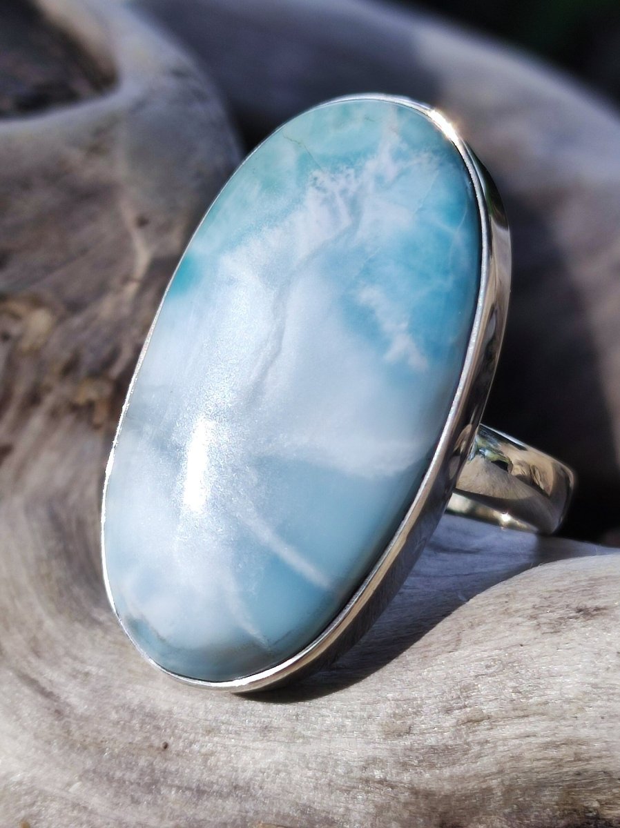 925 Silber Ring ~ Larimar Gr. 58 / 18,5 "Atlantis Stone" Edelstein Ring Meer Himmel blau gefasst Energie Kraft Rarität Selten Geschenk Frau - Art of Nature Berlin