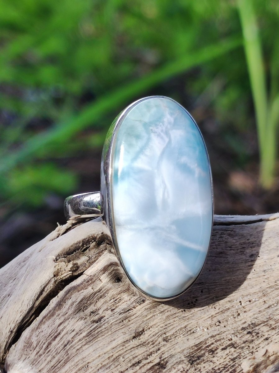 925 Silber Ring ~ Larimar Gr. 58 / 18,5 "Atlantis Stone" Edelstein Ring Meer Himmel blau gefasst Energie Kraft Rarität Selten Geschenk Frau - Art of Nature Berlin