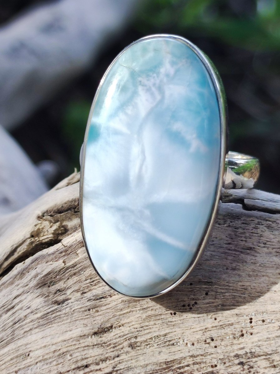 925 Silber Ring ~ Larimar Gr. 58 / 18,5 "Atlantis Stone" Edelstein Ring Meer Himmel blau gefasst Energie Kraft Rarität Selten Geschenk Frau - Art of Nature Berlin