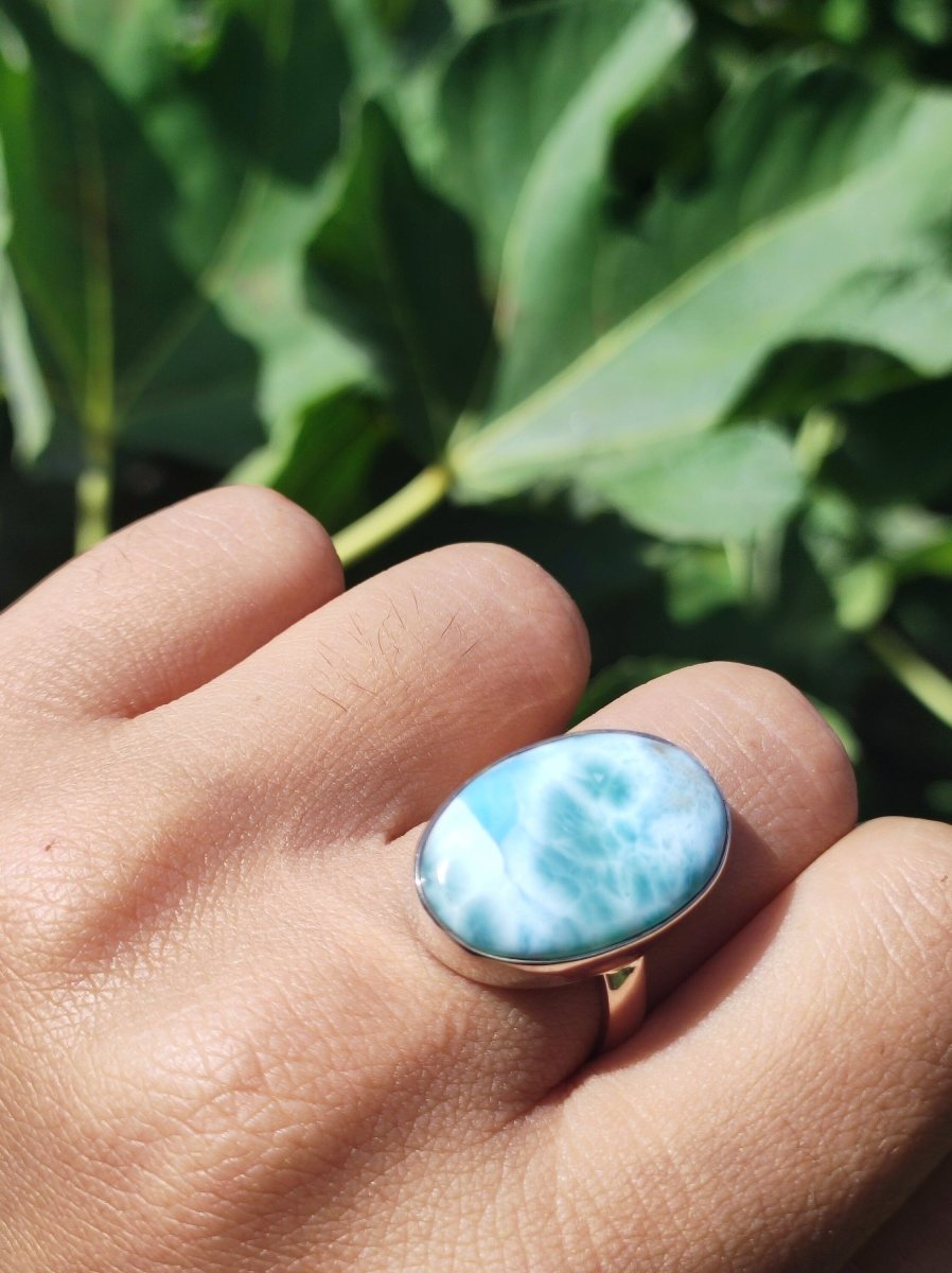 925 Silber Ring ~ Larimar Gr. 58 / 18,5 "Atlantis Stone"~ Edelstein Ring Meer Himmel blau gefasst HIPPIE GOA Boho Ethno Natur Heilstein RAR - Art of Nature Berlin