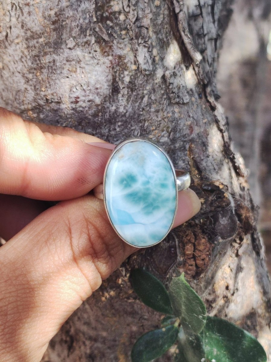 925 Silber Ring ~ Larimar Gr. 58 / 18,5 "Atlantis Stone"~ Edelstein Ring Meer Himmel blau gefasst HIPPIE GOA Boho Ethno Natur Heilstein RAR - Art of Nature Berlin