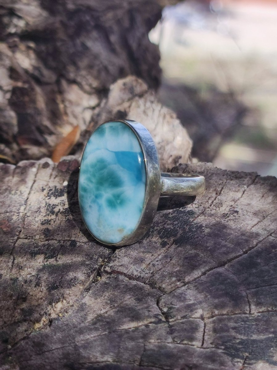 925 Silber Ring ~ Larimar Gr. 58 / 18,5 "Atlantis Stone"~ Edelstein Ring Meer Himmel blau gefasst HIPPIE GOA Boho Ethno Natur Heilstein RAR - Art of Nature Berlin