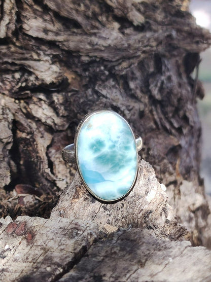 925 Silber Ring ~ Larimar Gr. 58 / 18,5 "Atlantis Stone"~ Edelstein Ring Meer Himmel blau gefasst HIPPIE GOA Boho Ethno Natur Heilstein RAR - Art of Nature Berlin