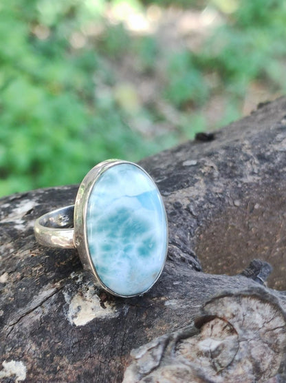 925 Silber Ring ~ Larimar Gr. 58 / 18,5 "Atlantis Stone"~ Edelstein Ring Meer Himmel blau gefasst HIPPIE GOA Boho Ethno Natur Heilstein RAR - Art of Nature Berlin