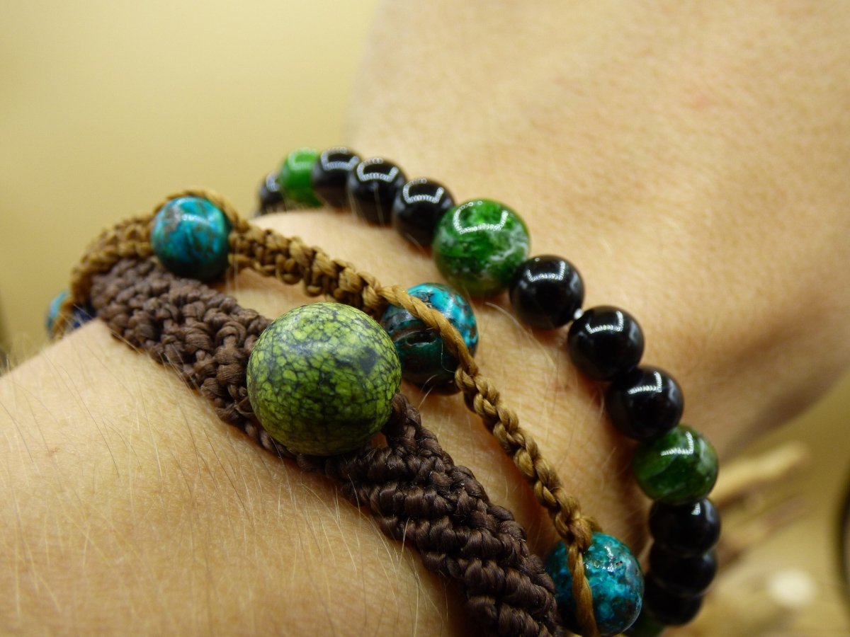 AAA Diopsid & schwarzer Turmalin ~ Edelstein Armband ~ GOA ~ Hippie ~Boho ~Ethno ~Indie ~Nature ~Heilstein - Art of Nature Berlin