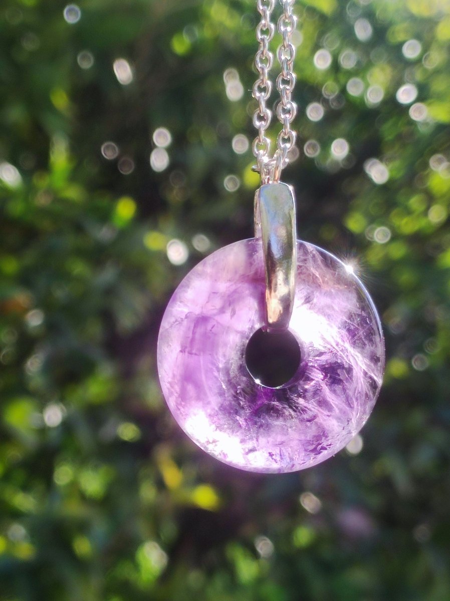 Amethyst ~ 925 Sterling Silber Edelstein Donut / Pi-Scheibe (chin. Schutzsymbol) ~ Kette Lila ~HIPPIE ~GOA ~Boho ~Ethno ~Nature ~Heilstein - Art of Nature Berlin