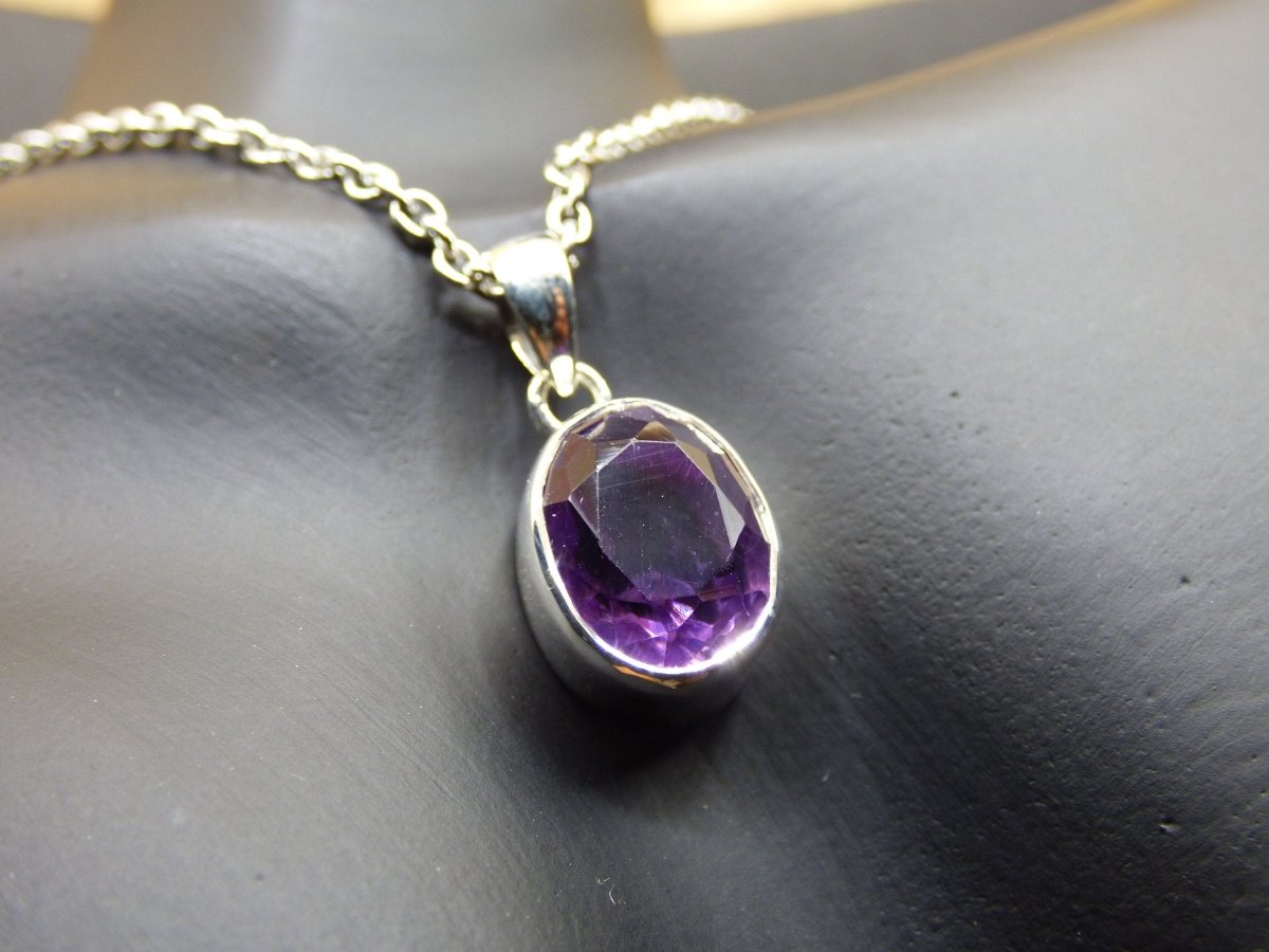 Amethyst AAA ~ 925 Sterling Silber Fassung + Öse Edelstein Kette Lila HIPPIE GOA Boho Ethno Natur Heilstein Kraft Chakra Edel Geschenk Frau - Art of Nature Berlin