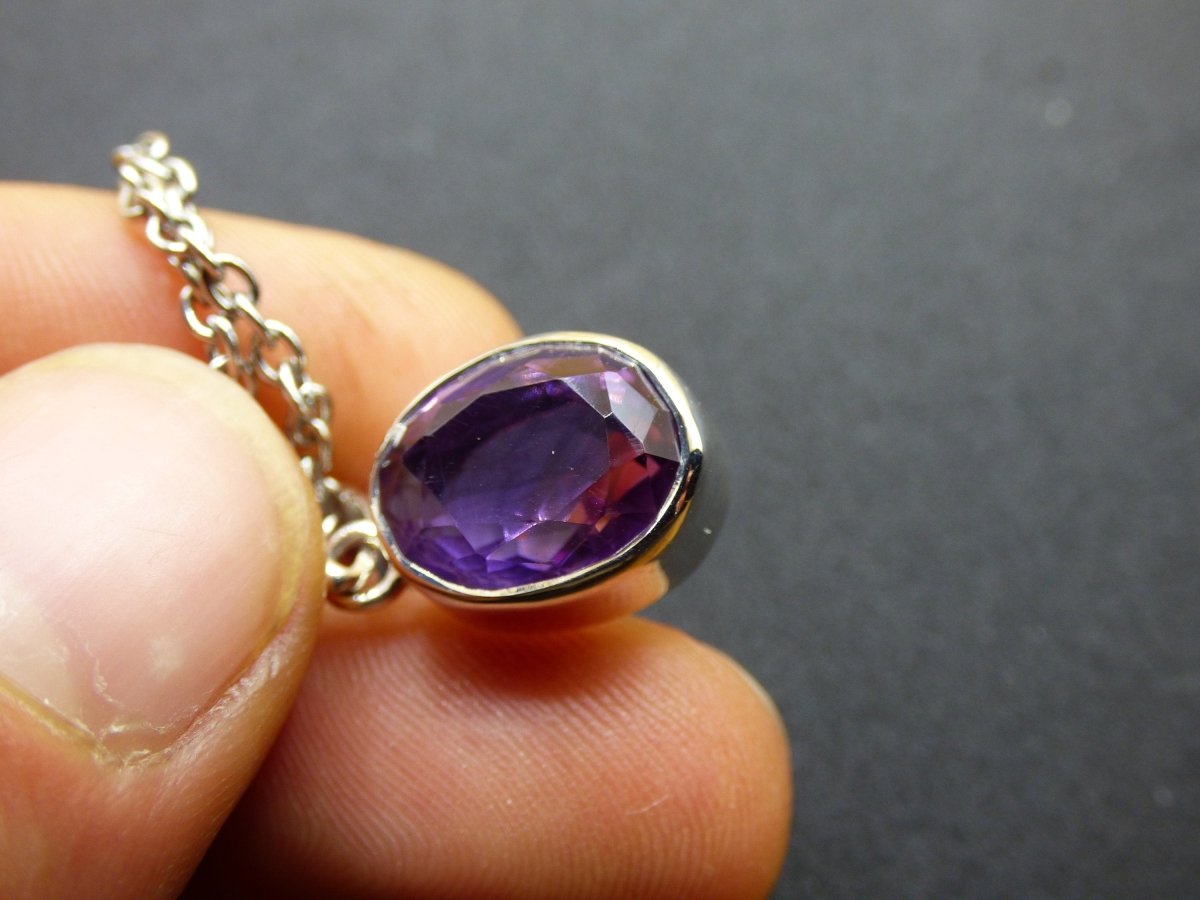 Amethyst AAA ~ 925 Sterling Silber Fassung + Öse Edelstein Kette Lila HIPPIE GOA Boho Ethno Natur Heilstein Kraft Chakra Edel Geschenk Frau - Art of Nature Berlin