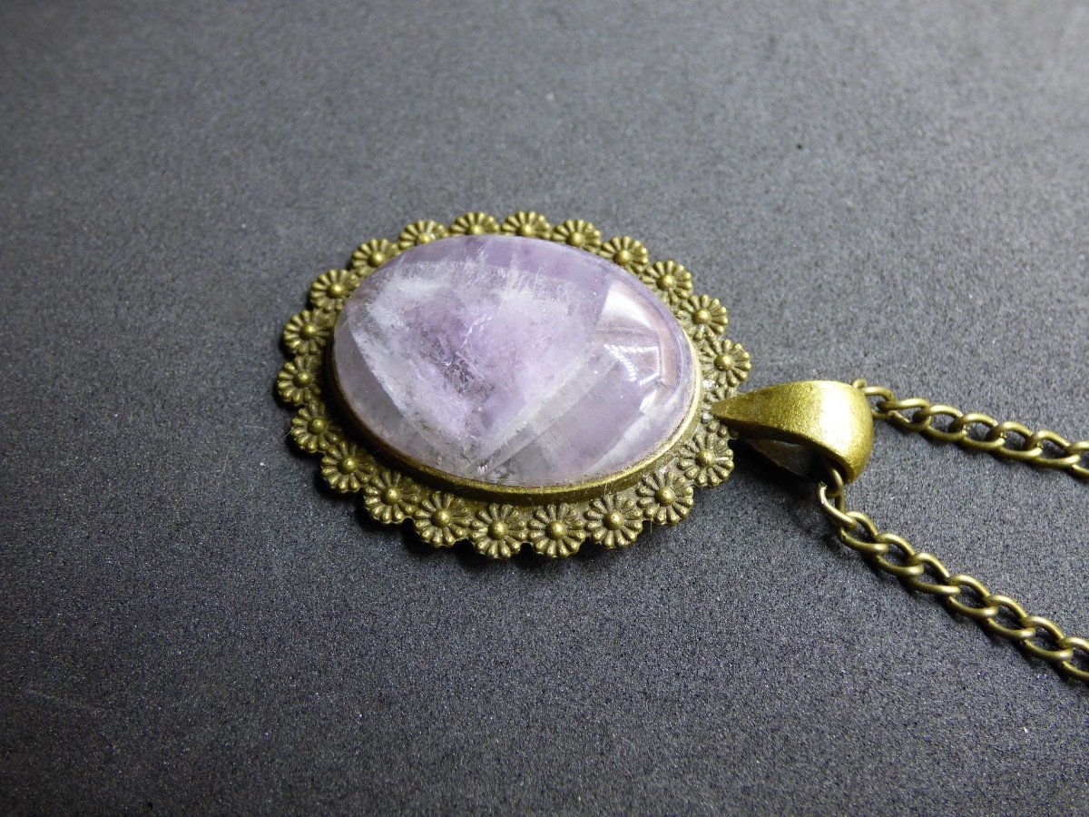 Amethyst Edelstein Kette mit Bronze Cabochon ~HIPPIE ~GOA ~Boho ~Tibet ~Ethno ~Nature - Art of Nature Berlin