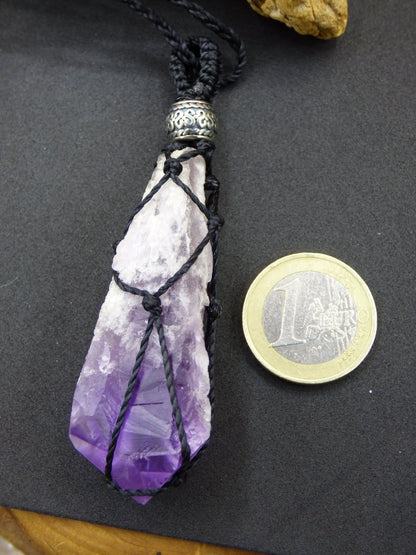 Amethyst (XL) roh ~ Makramee Edelstein Kette ~HIPPIE ~GOA ~Boho ~Ethno ~Nature ~Heilstein ~Boulderopal ~Auge - Art of Nature Berlin