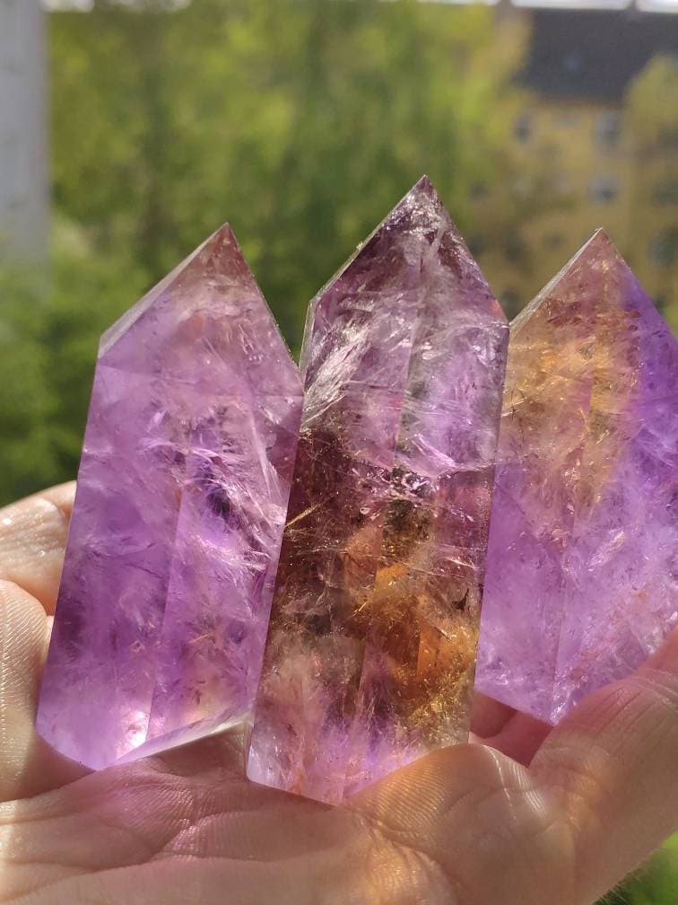 Ametrin (Amethyst & Citrin) Turm Spitze lila Kristall Point Obelisk Magische Edelstein Deko Haus Wohnung Fensterbank Kristall Heilstein Goa - Art of Nature Berlin