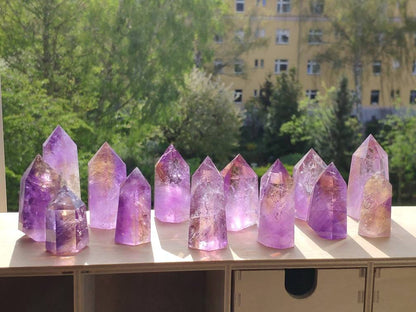 Ametrin (Amethyst & Citrin) Turm Spitze lila Kristall Point Obelisk Magische Edelstein Deko Haus Wohnung Fensterbank Kristall Heilstein Goa - Art of Nature Berlin