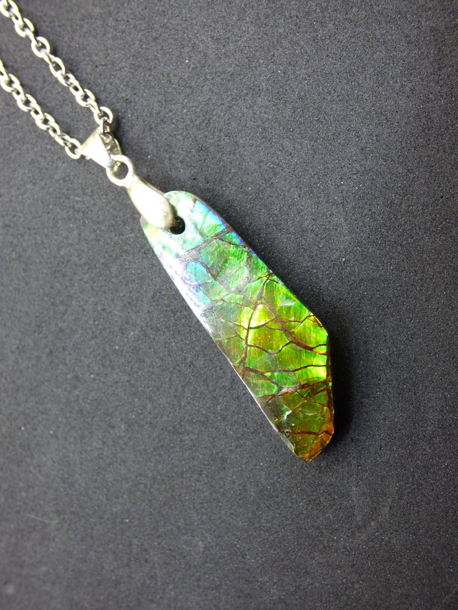 Ammolite Edelstein Kette 925 Sterlin Silber ~ Opalisierend ~HIPPIE~GOA~Boho~Ethno~Nature~Heilstein~Fossil~Selten~Sammler~Magic~Grün - Art of Nature Berlin