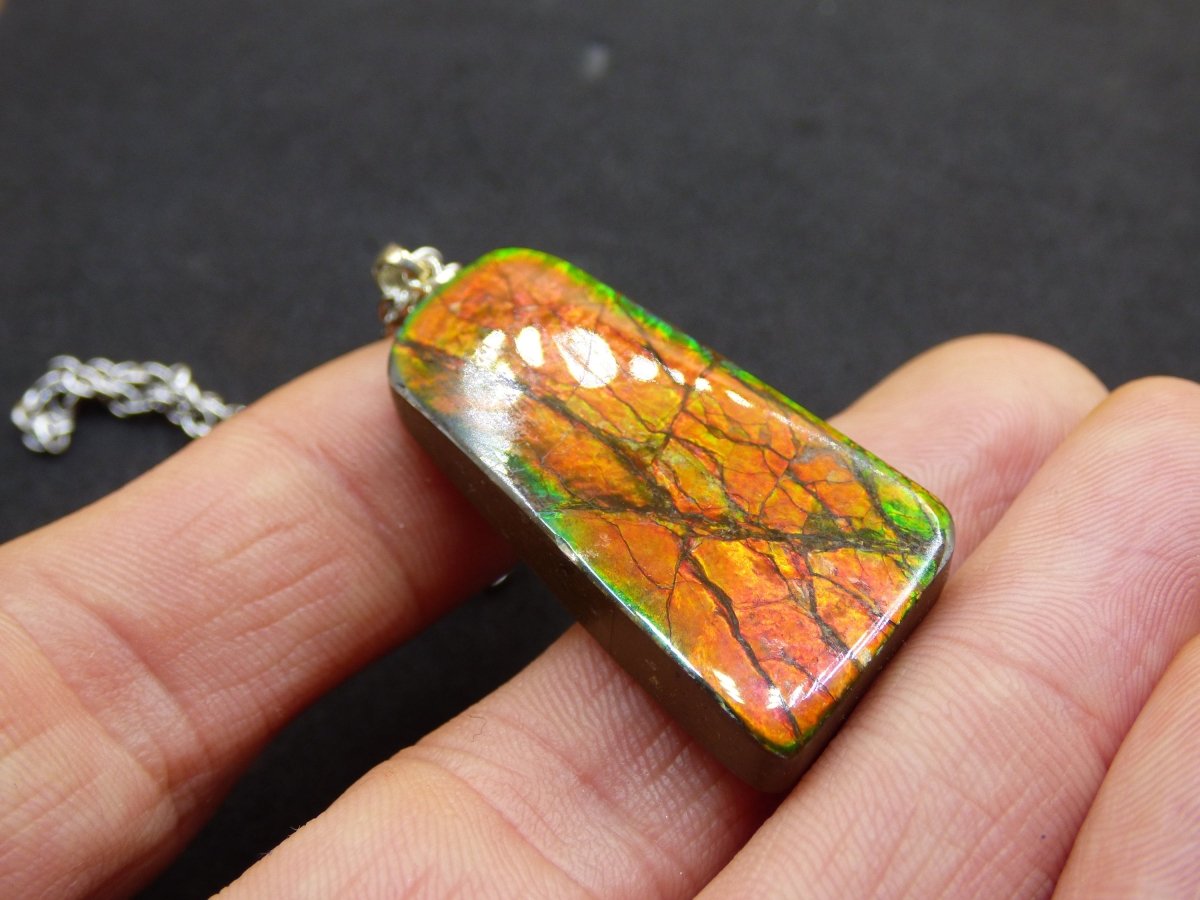 Ammolite Edelstein Kette 925 Sterling Silber ~ Opalisierend ~HIPPIE~GOA~Boho~Ethno~Nature~Heilstein~Fossil~Selten~Sammler~Magic - Art of Nature Berlin