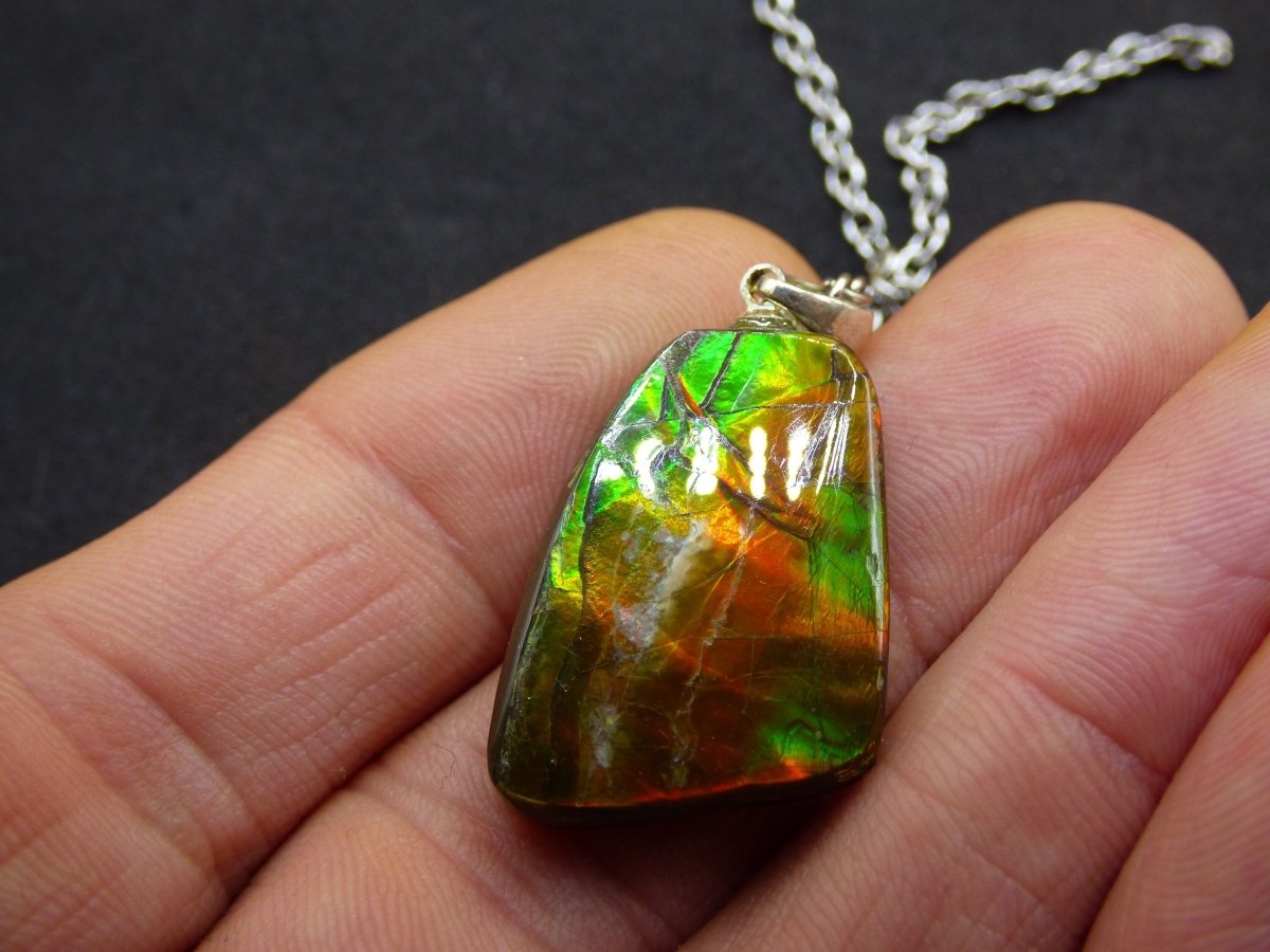 Ammolite Edelstein Kette 925 Sterling Silber ~ Opalisierend ~HIPPIE~GOA~Boho~Ethno~Nature~Heilstein~Fossil~Selten~Sammler~Magic - Art of Nature Berlin