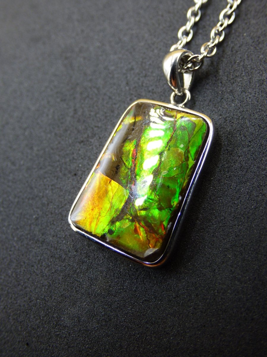 Ammolite Edelstein Kette 925 Sterling Silber ~ Opalisierend ~HIPPIE~GOA~Boho~Ethno~Nature~Heilstein~Fossil~Selten~Sammler~Magic~Grün~Flash - Art of Nature Berlin