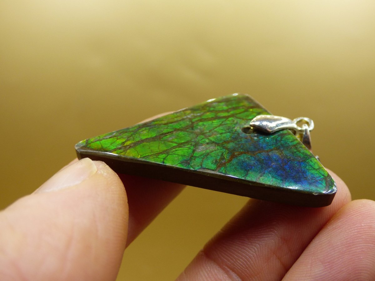 Ammolite Edelstein Kette 925 Sterling Silber ~ Opalisierend ~HIPPIE~GOA~Boho~Ethno~Nature~Heilstein~Fossil~Selten~Sammler~Magic~Grün~Flash - Art of Nature Berlin