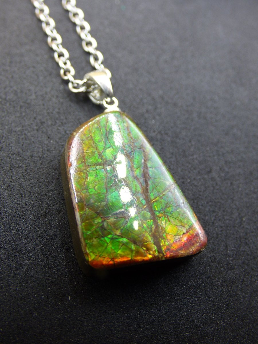 Ammolite Edelstein Kette 925 Sterling Silber ~ Opalisierend ~HIPPIE~GOA~Boho~Ethno~Nature~Heilstein~Fossil~Selten~Sammler~Magic~Grün~Flash - Art of Nature Berlin