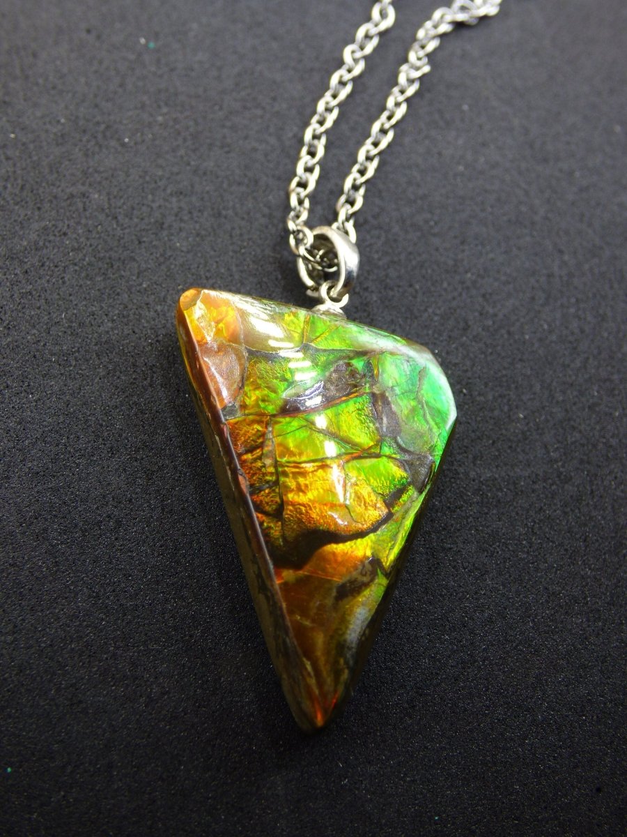 Ammolite Edelstein Kette 925 Sterling Silber ~ Opalisierend ~HIPPIE~GOA~Boho~Ethno~Nature~Heilstein~Fossil~Selten~Sammler~Magic~Grün~Flash - Art of Nature Berlin