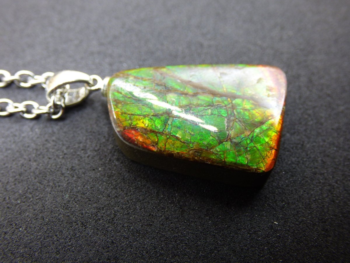 Ammolite Edelstein Kette 925 Sterling Silber ~ Opalisierend ~HIPPIE~GOA~Boho~Ethno~Nature~Heilstein~Fossil~Selten~Sammler~Magic~Grün~Flash - Art of Nature Berlin