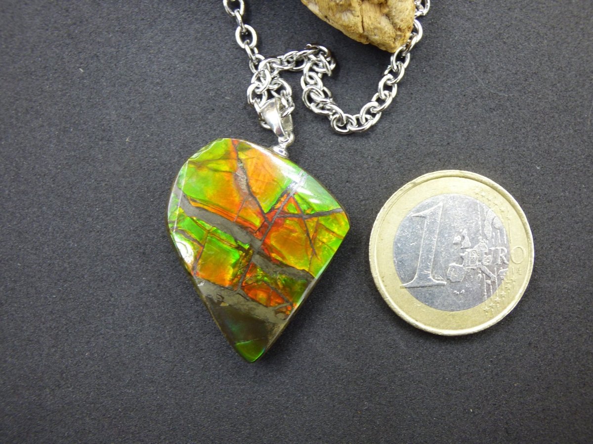 Ammolite Edelstein Kette 925 Sterling Silber ~ Opalisierend ~HIPPIE~GOA~Boho~Ethno~Nature~Heilstein~Fossil~Selten~Sammler~Magic~Grün~Flash - Art of Nature Berlin