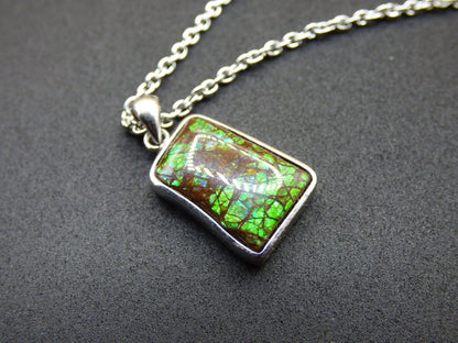 Ammolite Edelstein Kette 925 Sterling Silber ~ Opalisierend ~HIPPIE~GOA~Boho~Ethno~Nature~Heilstein~Fossil~Selten~Sammler~Magic~Grün~Flash - Art of Nature Berlin