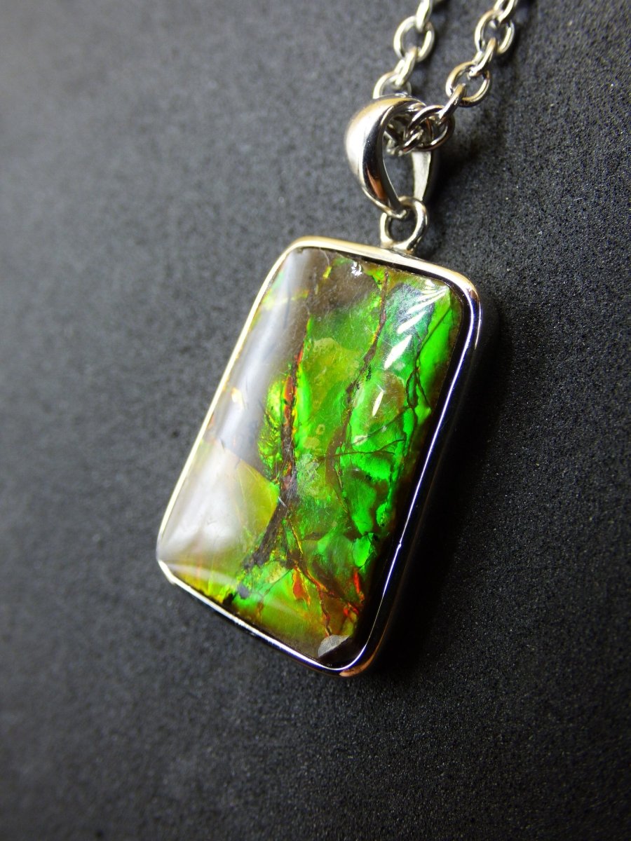 Ammolite Edelstein Kette 925 Sterling Silber ~ Opalisierend ~HIPPIE~GOA~Boho~Ethno~Nature~Heilstein~Fossil~Selten~Sammler~Magic~Grün~Flash - Art of Nature Berlin