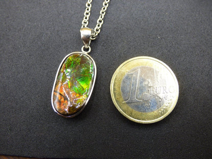 Ammolite Edelstein Kette 925 Sterling Silber ~ Opalisierend ~HIPPIE~GOA~Boho~Ethno~Nature~Heilstein~Fossil~Selten~Sammler~Magic~Grün~Flash - Art of Nature Berlin