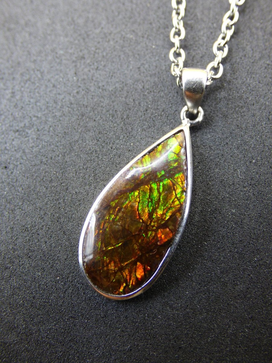 Ammolite Edelstein Kette 925 Sterling Silber ~ Opalisierend ~HIPPIE~GOA~Boho~Ethno~Nature~Heilstein~Fossil~Selten~Sammler~Magic~Grün~Flash - Art of Nature Berlin