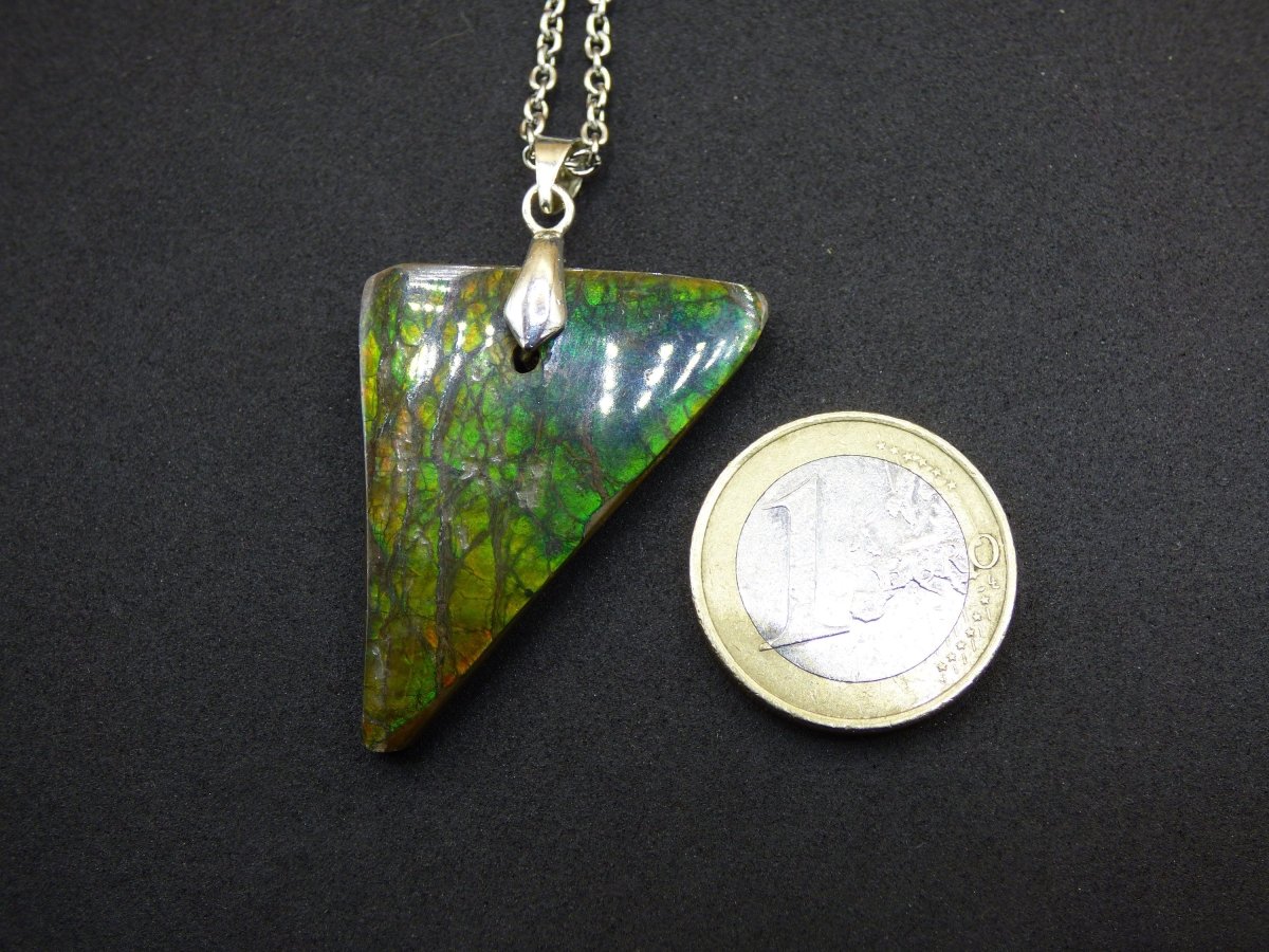 Ammolite Edelstein Kette 925 Sterling Silber ~ Opalisierend ~HIPPIE~GOA~Boho~Ethno~Nature~Heilstein~Fossil~Selten~Sammler~Magic~Grün~Flash - Art of Nature Berlin