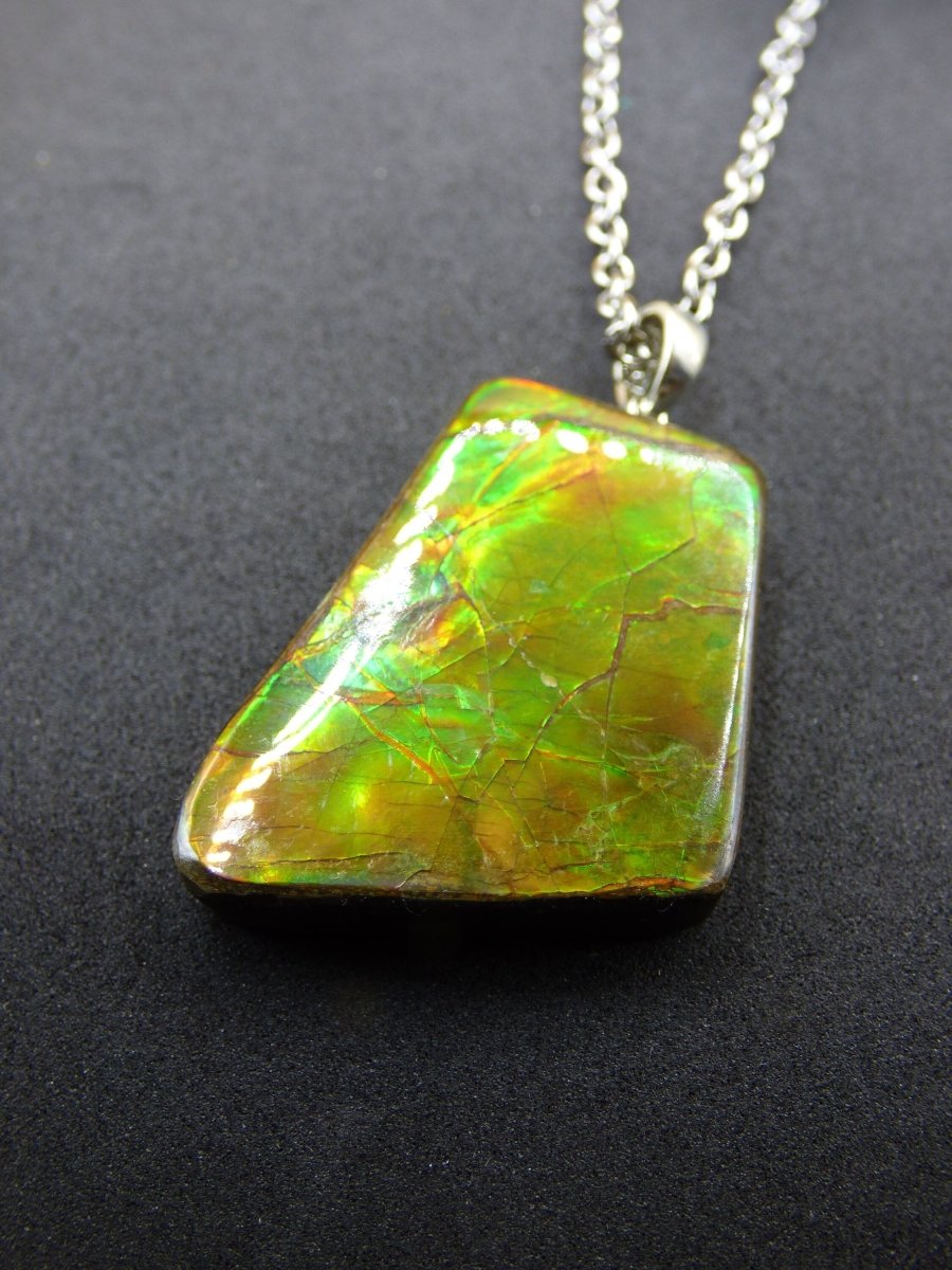 Ammolite Edelstein Kette 925 Sterling Silber ~ Opalisierend ~HIPPIE~GOA~Boho~Ethno~Nature~Heilstein~Fossil~Selten~Sammler~Magic~Grün~Flash - Art of Nature Berlin