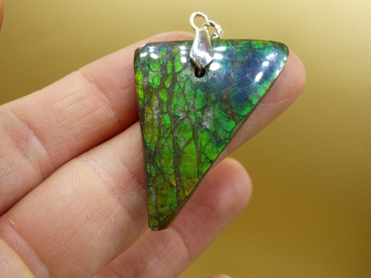 Ammolite Edelstein Kette 925 Sterling Silber ~ Opalisierend ~HIPPIE~GOA~Boho~Ethno~Nature~Heilstein~Fossil~Selten~Sammler~Magic~Grün~Flash - Art of Nature Berlin